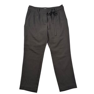 LOFT Womens Black Tie Waist Pleated Straight Leg Trousers Pants Size 8 856